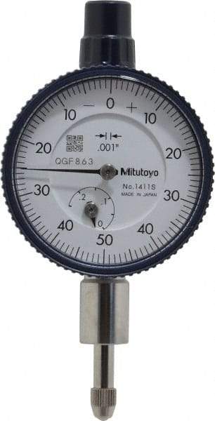 Mitutoyo - 1/4" Range, 0-50-0 Dial Reading, 0.001" Graduation Dial Drop Indicator - 1-5/8" Dial, 0.1" Range per Revolution, 0.001" Accuracy, Revolution Counter - Industrial Tool & Supply