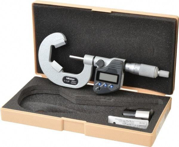 Mitutoyo - 1 to 1.6 Inch Measurement, Accuracy Up to 5 micro m, 3 Flutes Measured, Ratchet Stop Thimble, Electronic V Anvil Micrometer - 0.0001 Inch Resolution, Carbide, Data Output, SR44 Battery - Industrial Tool & Supply