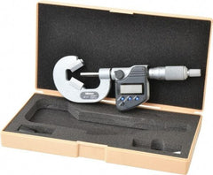 Mitutoyo - 0.4 to 1 Inch Measurement, Accuracy Up to 4 micro m, 3 Flutes Measured, Ratchet Stop Thimble, Electronic V Anvil Micrometer - 0.0001 Inch Resolution, Carbide, Data Output, SR44 Battery - Industrial Tool & Supply