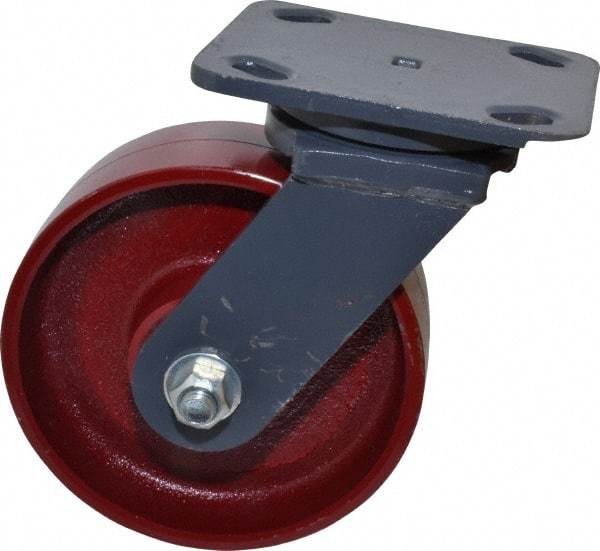 Hamilton - 6" Diam x 2" Wide x 7-1/2" OAH Top Plate Mount Swivel Caster - Cast Iron, 1,400 Lb Capacity, Precision Sealed Bearing, 4 x 5" Plate - Industrial Tool & Supply