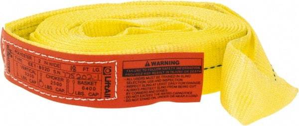 Lift-All - 18' Long x 2" Wide, 3,200 Lb Vertical Capacity, 1 Ply, Polyester Web Sling - 2,500 Lb Choker Capacity, Yellow - Industrial Tool & Supply