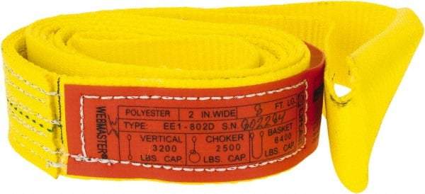 Lift-All - 8' Long x 2" Wide, 3,200 Lb Vertical Capacity, 1 Ply, Polyester Web Sling - 2,500 Lb Choker Capacity, Yellow - Industrial Tool & Supply