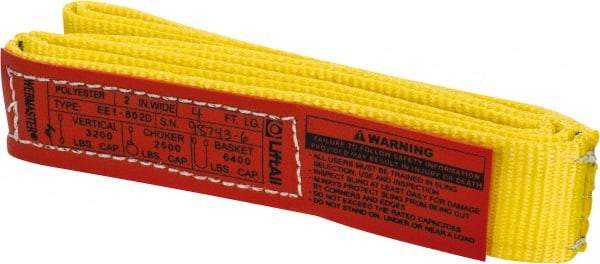 Lift-All - 4' Long x 2" Wide, 3,200 Lb Vertical Capacity, 1 Ply, Polyester Web Sling - 2,500 Lb Choker Capacity, Yellow - Industrial Tool & Supply