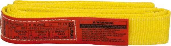 Lift-All - 6' Long x 2" Wide, 3,200 Lb Vertical Capacity, 1 Ply, Polyester Web Sling - 2,500 Lb Choker Capacity, Yellow - Industrial Tool & Supply