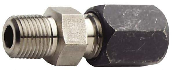 Made in USA - 1/2" OD, Grade 316Stainless Steel Male Connector - 1-1/8" Hex, Comp x MPT Ends - Industrial Tool & Supply