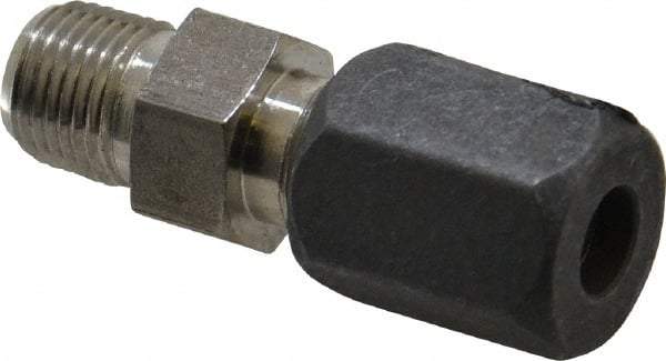 Made in USA - 1/4" OD, Grade 316Stainless Steel Male Connector - -75 to 750°F, 1/2" Hex, Comp x MPT Ends - Industrial Tool & Supply
