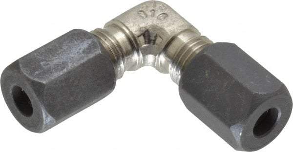 Made in USA - 1/4" OD, Grade 316Stainless Steel Union Elbow - -75 to 750°F, 7/16" Hex, Comp x Comp Ends - Industrial Tool & Supply