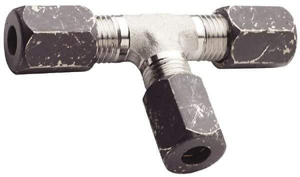 Made in USA - 1/4" OD, Grade 316Stainless Steel Union Tee - -75 to 750°F, 7/16" Hex, Comp x Comp x Comp Ends - Industrial Tool & Supply