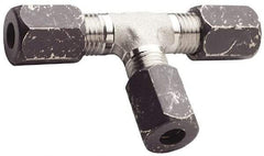 Made in USA - 1/4" OD, Grade 316Stainless Steel Union Tee - -75 to 750°F, 7/16" Hex, Comp x Comp x Comp Ends - Industrial Tool & Supply