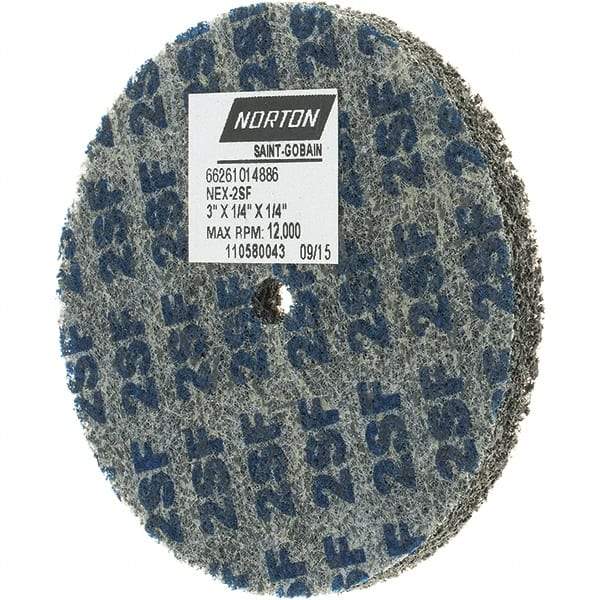 Norton - 3" Diam, 1/4" Face Width, 1/4" Center Hole, Fine Grade, Silicon Carbide Deburring Wheel - Unitized, Density 2 Grade - Industrial Tool & Supply