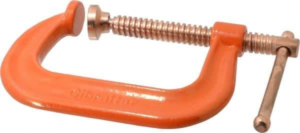 Gibraltar - Regular-Duty 4" Max Opening, 3-1/4" Throat Depth, Forged Steel Standard C-Clamp - 6,200 Lb Capacity, 0" Min Opening, Deep Throat, Copper Plated Screw - Industrial Tool & Supply