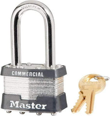 Master Lock - 1-1/2" Shackle Clearance, Keyed Different Laminated Steel Padlock - 5/16" Shackle Diam, Steel - Industrial Tool & Supply