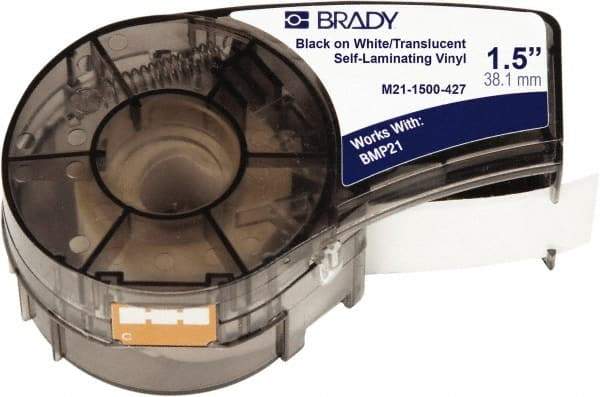 Brady - 1-1/2" Wide, Translucent & White Vinyl Labels - For BMP21 Plus Portable Label Printer, IDPAL Handheld Label Maker - Industrial Tool & Supply