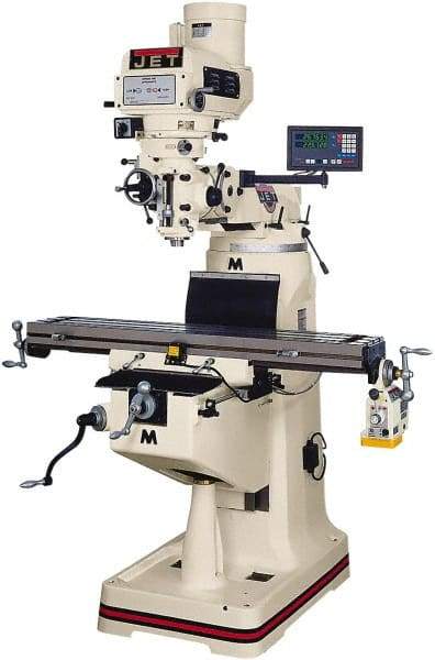 Jet - 9" Table Width x 42" Table Length, Variable Speed Pulley Control, 3 Phase Knee Milling Machine - R8 Spindle Taper, 3 hp - Industrial Tool & Supply