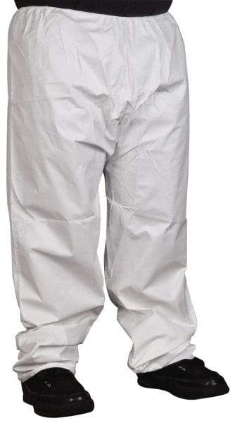 PRO-SAFE - Size L, Microporous Spun Bonded Polyolefin General Purpose Work Pants - White - Industrial Tool & Supply