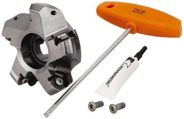 Kennametal - 4" Cut Diam, 1-1/4" Arbor Hole, 8mm Max Depth of Cut, 45° Indexable Chamfer & Angle Face Mill - 5 Inserts, HNPJ 1307... Insert, Right Hand Cut, 5 Flutes, Through Coolant, Series Dodeka Max - Industrial Tool & Supply