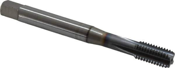 OSG - M10x1.50 Metric Coarse 6H 4 Flute TiCN Finish Powdered Metal Straight Flute Machine Tap - Bottoming, Right Hand Thread, 2-15/16" OAL, 1-1/4" Thread Length, D6 Limit, Oversize - Exact Industrial Supply
