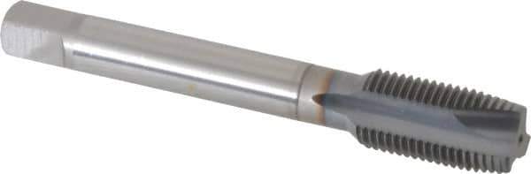 OSG - 1/2-20 UNF, 3 Flute, TiCN Finish, Powdered Metal Spiral Point Tap - Plug Chamfer, Right Hand Thread, 3-3/8" OAL, 1-21/32" Thread Length, 0.367" Shank Diam, 3B Class of Fit, Series 312TI - Exact Industrial Supply