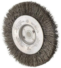 Weiler - 4" OD, 1/2" Arbor Hole, Crimped Steel Wheel Brush - 1/2" Face Width, 7/8" Trim Length, 0.0095" Filament Diam, 12,500 RPM - Industrial Tool & Supply