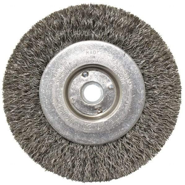 Weiler - 4" OD, 1/2" Arbor Hole, Crimped Steel Wheel Brush - 1/2" Face Width, 7/8" Trim Length, 0.0118" Filament Diam, 12,500 RPM - Industrial Tool & Supply