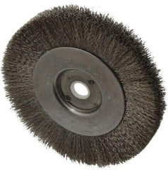 Weiler - 4" OD, 1/2" Arbor Hole, Crimped Stainless Steel Wheel Brush - 1/2" Face Width, 7/8" Trim Length, 0.006" Filament Diam, 12,500 RPM - Industrial Tool & Supply