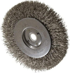 Weiler - 4" OD, 1/2" Arbor Hole, Crimped Stainless Steel Wheel Brush - 1/2" Face Width, 7/8" Trim Length, 0.0118" Filament Diam, 12,500 RPM - Industrial Tool & Supply