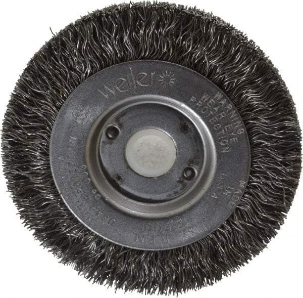 Weiler - 3" OD, 1/2" Arbor Hole, Crimped Steel Wheel Brush - 7/16" Face Width, 1/2" Trim Length, 0.0118" Filament Diam, 12,500 RPM - Industrial Tool & Supply