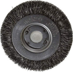 Weiler - 3" OD, 1/2" Arbor Hole, Crimped Steel Wheel Brush - 7/16" Face Width, 1/2" Trim Length, 0.0118" Filament Diam, 12,500 RPM - Industrial Tool & Supply