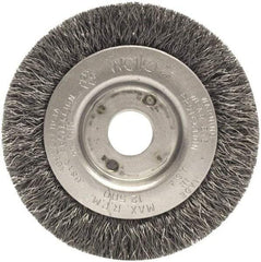 Weiler - 3" OD, 1/2" Arbor Hole, Crimped Steel Wheel Brush - 7/16" Face Width, 1/2" Trim Length, 0.014" Filament Diam, 12,500 RPM - Industrial Tool & Supply