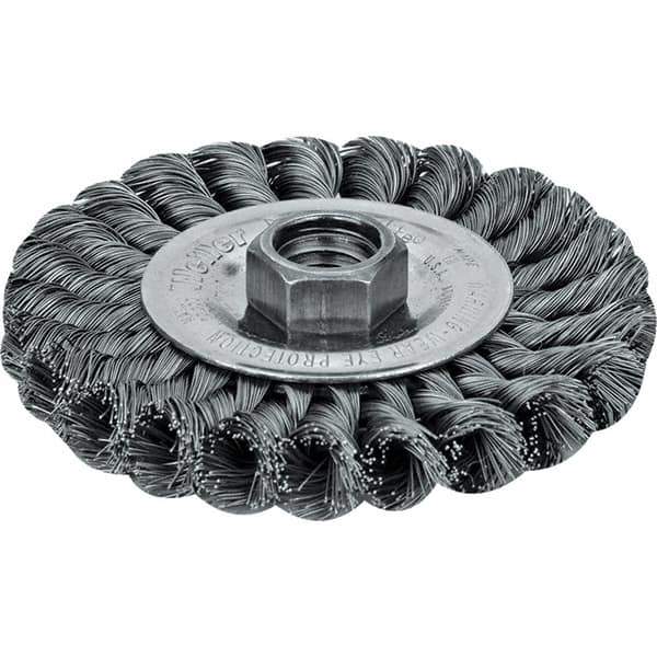 Weiler - 6" OD, 5/8" Arbor Hole, Crimped Steel Wheel Brush - 3/4" Face Width, 1-7/16" Trim Length, 0.014" Filament Diam, 6,000 RPM - Industrial Tool & Supply