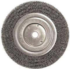 Weiler - 6" OD, 5/8" Arbor Hole, Crimped Steel Wheel Brush - 1/2" Face Width, 1-1/16" Trim Length, 0.0118" Filament Diam, 6,000 RPM - Industrial Tool & Supply