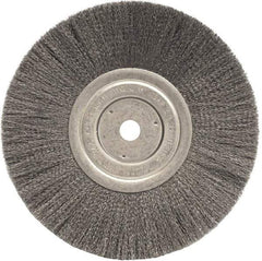 Weiler - 8" OD, 5/8" Arbor Hole, Crimped Steel Wheel Brush - 3/4" Face Width, 2-1/16" Trim Length, 0.006" Filament Diam, 6,000 RPM - Industrial Tool & Supply