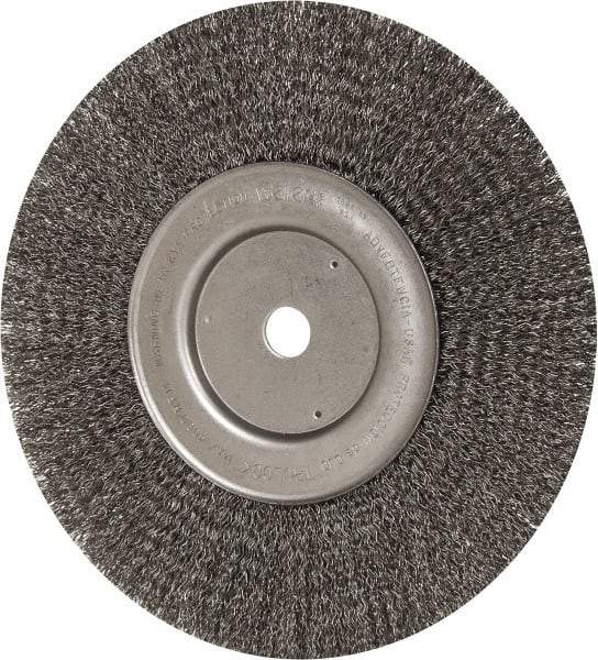 Weiler - 10" OD, 3/4" Arbor Hole, Crimped Steel Wheel Brush - 3/4" Face Width, 2-1/2" Trim Length, 0.014" Filament Diam, 4,000 RPM - Industrial Tool & Supply