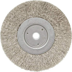 Weiler - 6" OD, 5/8" Arbor Hole, Crimped Stainless Steel Wheel Brush - 1/2" Face Width, 1-7/16" Trim Length, 0.0118" Filament Diam, 6,000 RPM - Industrial Tool & Supply