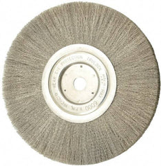 Weiler - 8" OD, 5/8" Arbor Hole, Crimped Stainless Steel Wheel Brush - 1/2" Face Width, 2-1/16" Trim Length, 0.006" Filament Diam, 6,000 RPM - Industrial Tool & Supply