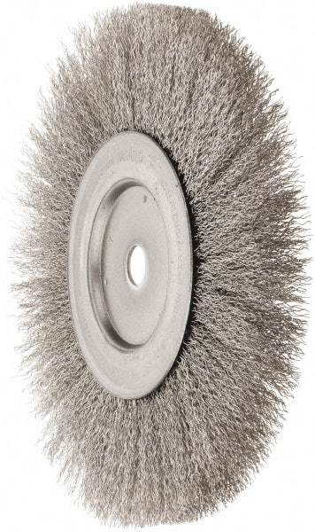 Weiler - 10" OD, 3/4" Arbor Hole, Crimped Stainless Steel Wheel Brush - 3/4" Face Width, 2-1/2" Trim Length, 0.014" Filament Diam, 4,000 RPM - Industrial Tool & Supply