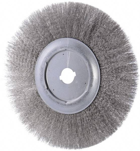 Weiler - 12" OD, 1-1/4" Arbor Hole, Crimped Stainless Steel Wheel Brush - 3/4" Face Width, 2-15/16" Trim Length, 0.0104" Filament Diam, 3,000 RPM - Industrial Tool & Supply