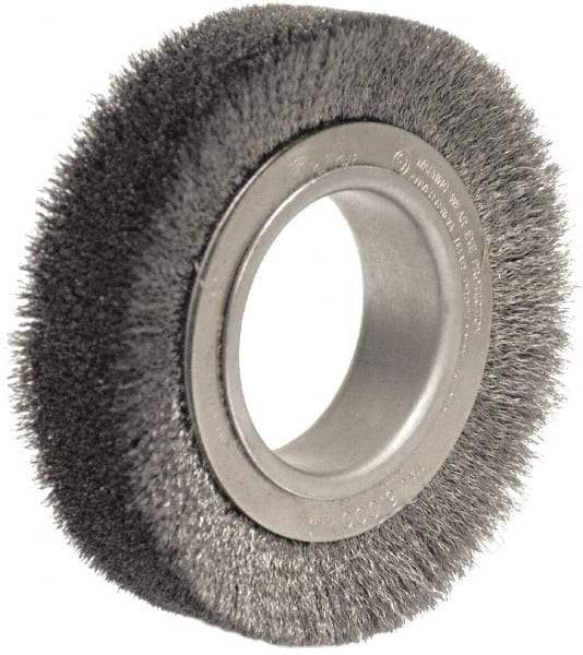 Weiler - 4-1/2" OD, 2" Arbor Hole, Crimped Steel Wheel Brush - 1-1/4" Face Width, 3/4" Trim Length, 0.014" Filament Diam, 6,000 RPM - Industrial Tool & Supply