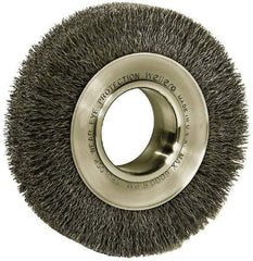 Weiler - 6" OD, 2" Arbor Hole, Crimped Steel Wheel Brush - 1-1/4" Face Width, 1-1/8" Trim Length, 0.006" Filament Diam, 6,000 RPM - Industrial Tool & Supply