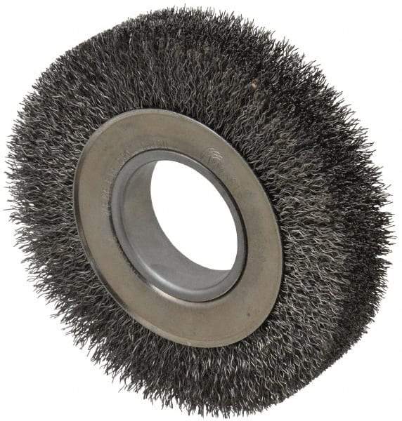 Weiler - 6" OD, 2" Arbor Hole, Crimped Steel Wheel Brush - 1-1/4" Face Width, 1-1/8" Trim Length, 0.014" Filament Diam, 6,000 RPM - Industrial Tool & Supply
