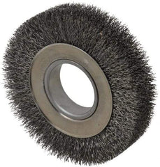 Weiler - 6" OD, 2" Arbor Hole, Crimped Steel Wheel Brush - 1-1/4" Face Width, 1-1/8" Trim Length, 0.014" Filament Diam, 6,000 RPM - Industrial Tool & Supply