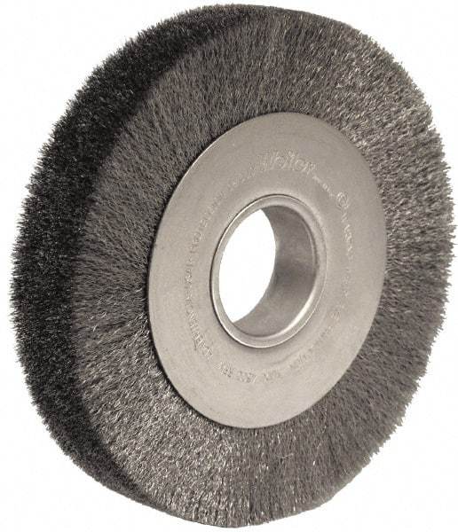 Weiler - 8" OD, 2" Arbor Hole, Crimped Steel Wheel Brush - 1-1/2" Face Width, 1-3/8" Trim Length, 0.006" Filament Diam, 4,500 RPM - Industrial Tool & Supply