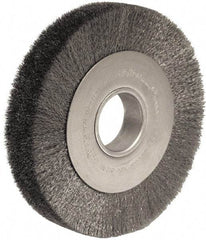 Weiler - 8" OD, 2" Arbor Hole, Crimped Steel Wheel Brush - 1-1/2" Face Width, 1-3/8" Trim Length, 0.006" Filament Diam, 4,500 RPM - Industrial Tool & Supply