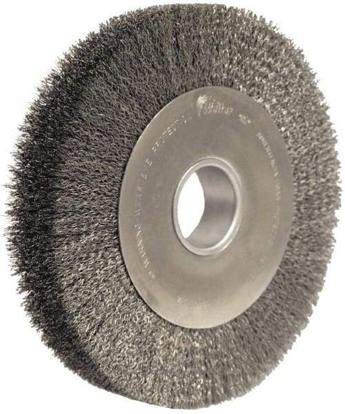 Weiler - 10" OD, 2" Arbor Hole, Crimped Steel Wheel Brush - 2" Face Width, 1-7/8" Trim Length, 0.0104" Filament Diam, 4,000 RPM - Industrial Tool & Supply