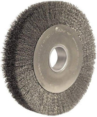 Weiler - 10" OD, 2" Arbor Hole, Crimped Steel Wheel Brush - 2" Face Width, 1-7/8" Trim Length, 0.0104" Filament Diam, 4,000 RPM - Industrial Tool & Supply