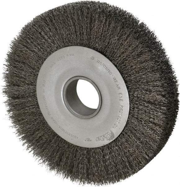 Weiler - 10" OD, 2" Arbor Hole, Crimped Steel Wheel Brush - 1-5/8" Face Width, 1-7/8" Trim Length, 0.014" Filament Diam, 4,000 RPM - Industrial Tool & Supply