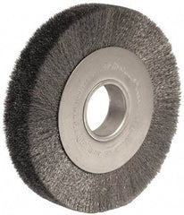 Weiler - 8" OD, 2" Arbor Hole, Crimped Stainless Steel Wheel Brush - 1-1/2" Face Width, 1-3/8" Trim Length, 0.0118" Filament Diam, 4,500 RPM - Industrial Tool & Supply
