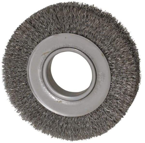 Weiler - 6" OD, 2" Arbor Hole, Crimped Steel Wheel Brush - 1" Face Width, 1-1/8" Trim Length, 0.0118" Filament Diam, 6,000 RPM - Industrial Tool & Supply