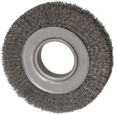 Weiler - 6" OD, 2" Arbor Hole, Crimped Steel Wheel Brush - 1" Face Width, 1-1/8" Trim Length, 0.0118" Filament Diam, 6,000 RPM - Industrial Tool & Supply