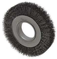 Weiler - 6" OD, 2" Arbor Hole, Crimped Steel Wheel Brush - 1" Face Width, 1-1/8" Trim Length, 0.014" Filament Diam, 6,000 RPM - Industrial Tool & Supply